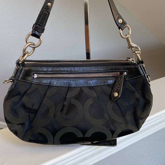 Coach Black Signature Purse with Leather Trim. - Picture 4 of 7
